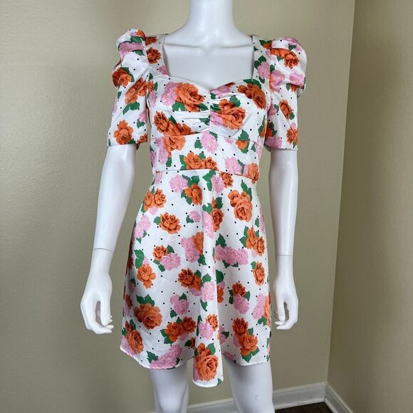 Zara Women Size S Floral Satin Rose Polka Dot Mini Dress Blogger Favorite Preppy